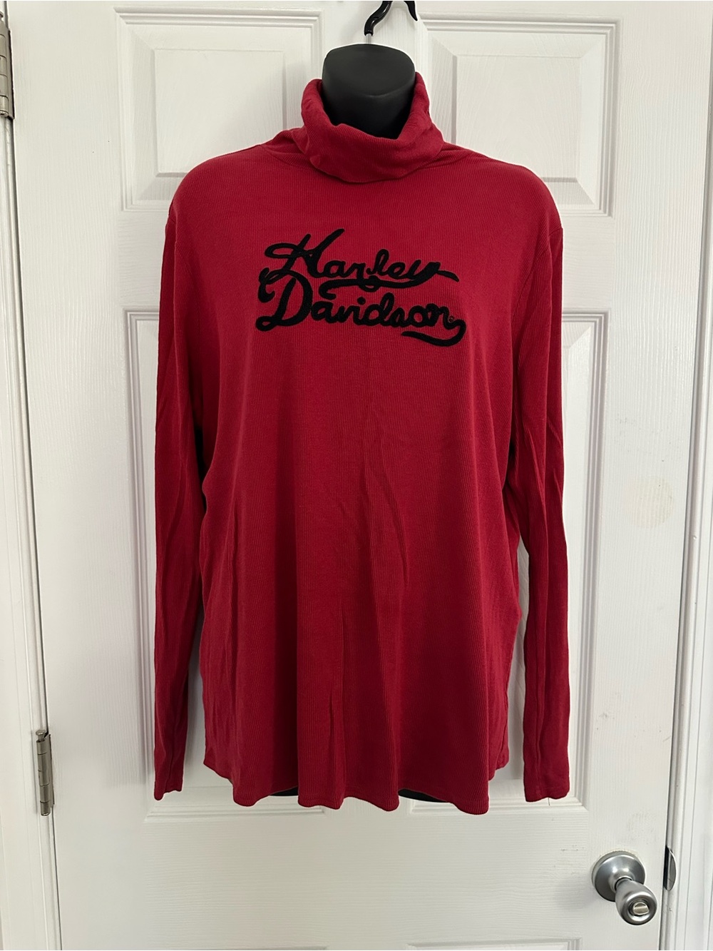 Harley-Davidson Red Turtleneck Sweater with Black Script Logo